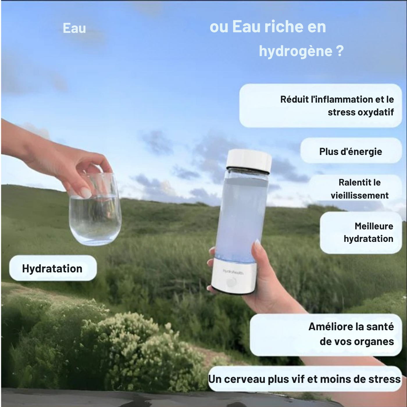 Hydrohealth – Bouteille d'eau hydrogénée